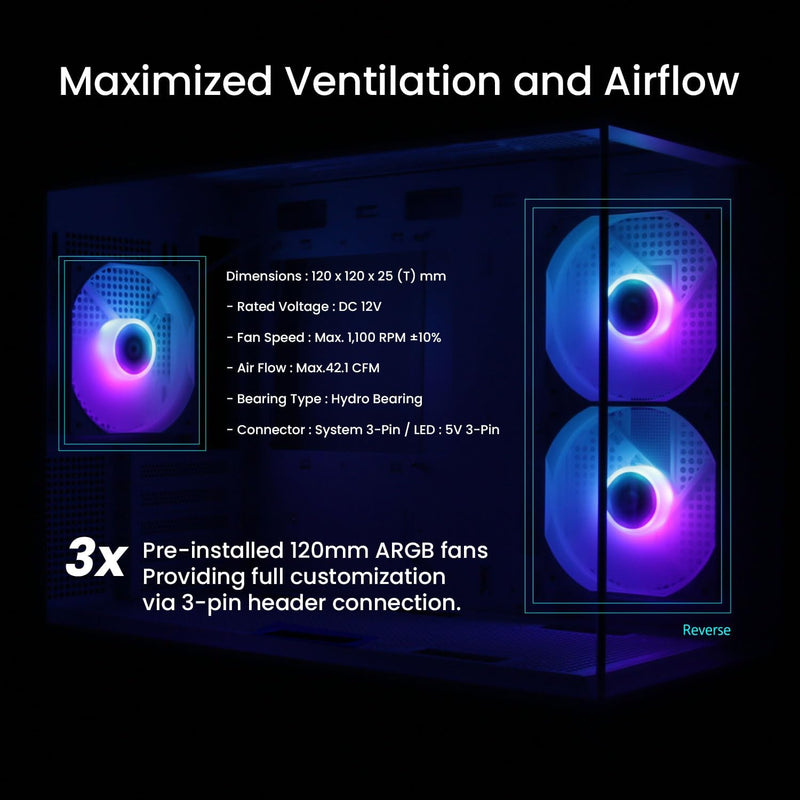 Zalman P30 mATX Mini-Tower PC Case Panoramic Glass 3 x ARGB Fans - Black