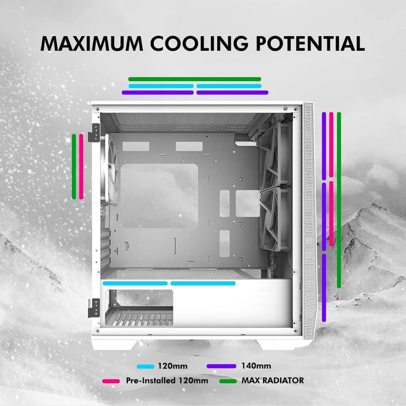 Zalman Z1 Iceberg mATX Mini-Tower PC Case 3 x Fans Pre-installed - White