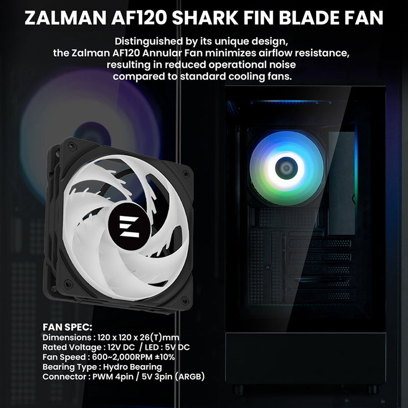 Zalman P10 mATX Mini-Tower PC Case, Panoramic Glass, 1 x PWM ARGB Fan - Black