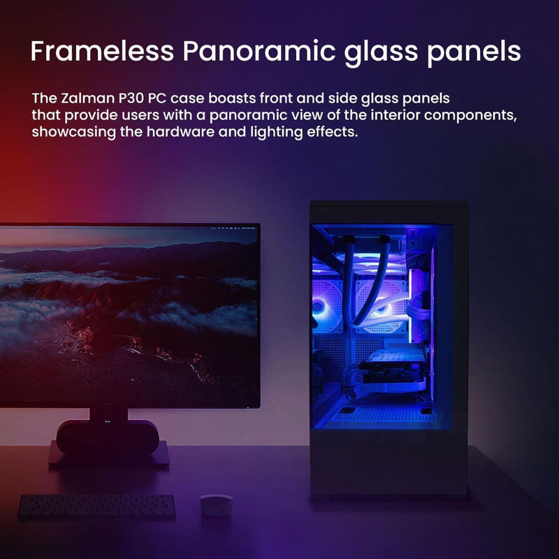 Zalman P30 mATX Mini-Tower PC Case Panoramic Glass 3 x ARGB Fans - White