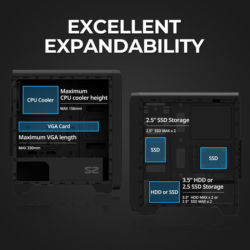 Zalman S2 ATX Mid-Tower PC Case 3 x Fans Pre-installed w/ Acrylic Side Panel
