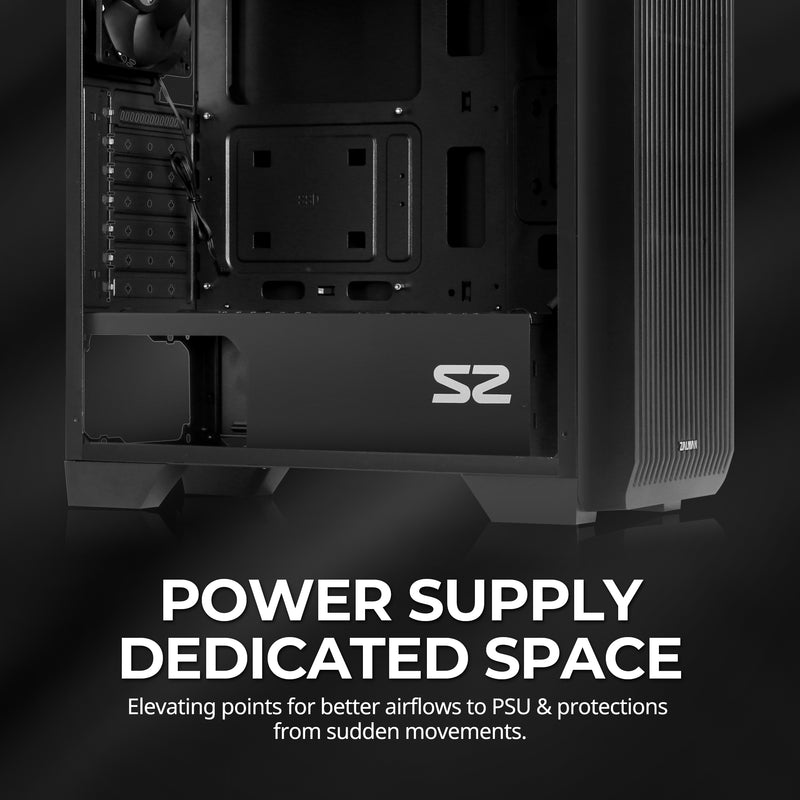 Zalman S2 TG ATX Mid-Tower PC Case 3 x Fans w/ Tempered Glass Side Panel