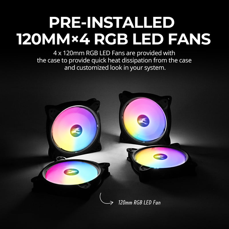 Zalman M3 Plus RGB mATX Mini-Tower Gaming PC Case w/ 4 x RGB Fans Pre-installed