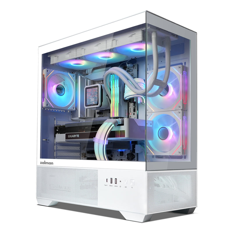 Zalman CHRONIX ATX Mid-Tower PC Case, 3 x Prism ARGB Fans Preinstalled, USB Type-C 3.2, White