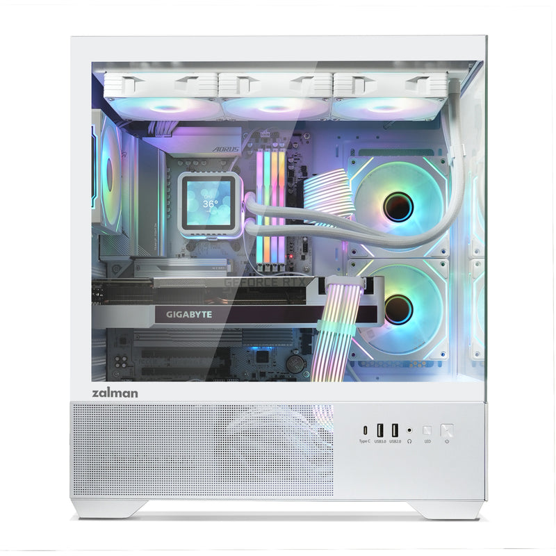 Zalman CHRONIX ATX Mid-Tower PC Case, 3 x Prism ARGB Fans Preinstalled, USB Type-C 3.2, White