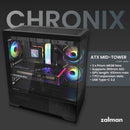4 of 9: [Pickup Only] Zalman CHRONIX ATX Mid-Tower PC Case, 3 x Prism ARGB Fans Preinstalled, USB Type-C 3.2, Black