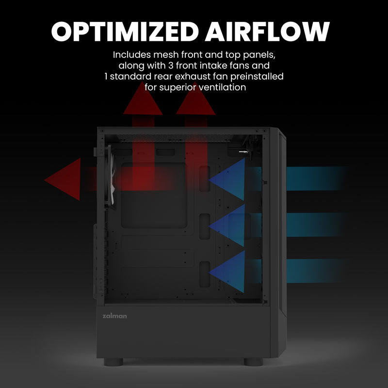 Zalman FIT Mid-Tower ATX Gaming PC Case - 4 x 120mm ARGB Fans Pre-Installed, Black
