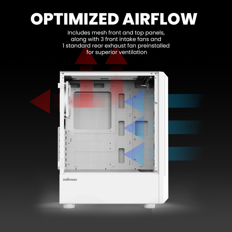 Zalman FIT Mid-Tower ATX Gaming PC Case - 4 x 120mm ARGB Fans Pre-Installed, White