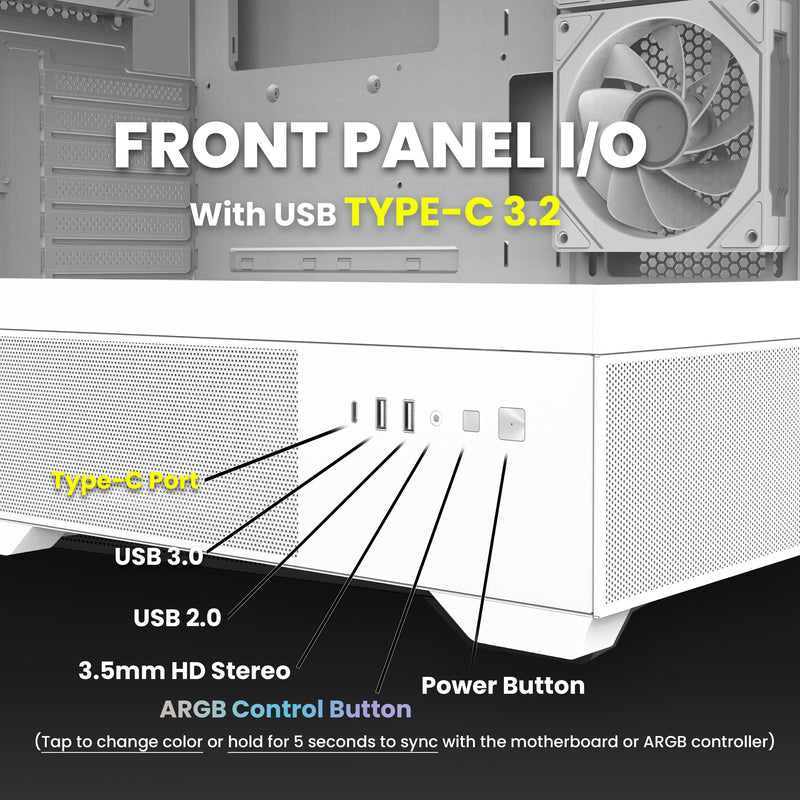 Zalman CHRONIX ATX Mid-Tower PC Case, 3 x Prism ARGB Fans Preinstalled, USB Type-C 3.2, White