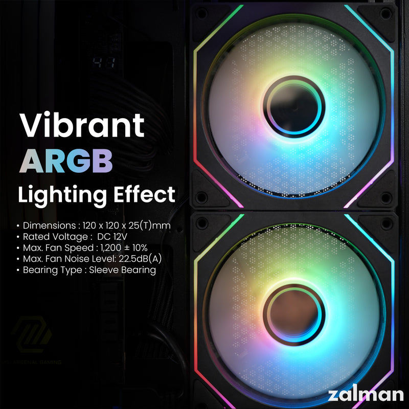 Zalman CHRONIX ATX Mid-Tower PC Case, 3 x Prism ARGB Fans Preinstalled, USB Type-C 3.2, Black