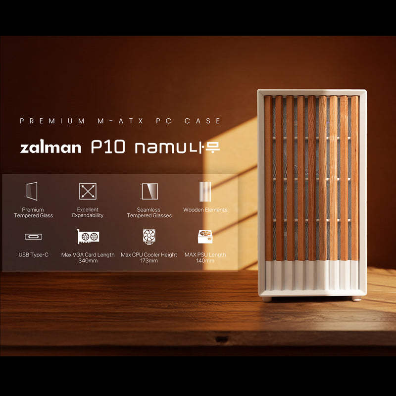 Zalman P10 NAMU mATX Mini Tower PC Case - Genuine Walnut Wood, White