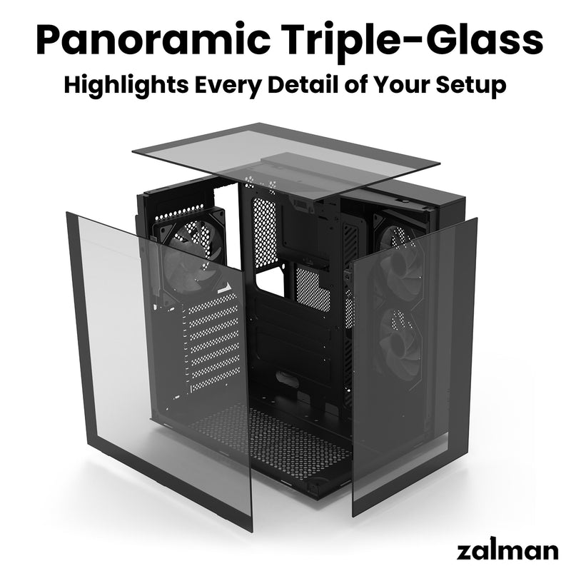 Zalman ZQBE ATX Mid-Tower Gaming PC Case - 3 ARGB PWM Fans, 3-Side Tempered Glass, USB Type-C 3.2, White - For High-Performance Builds