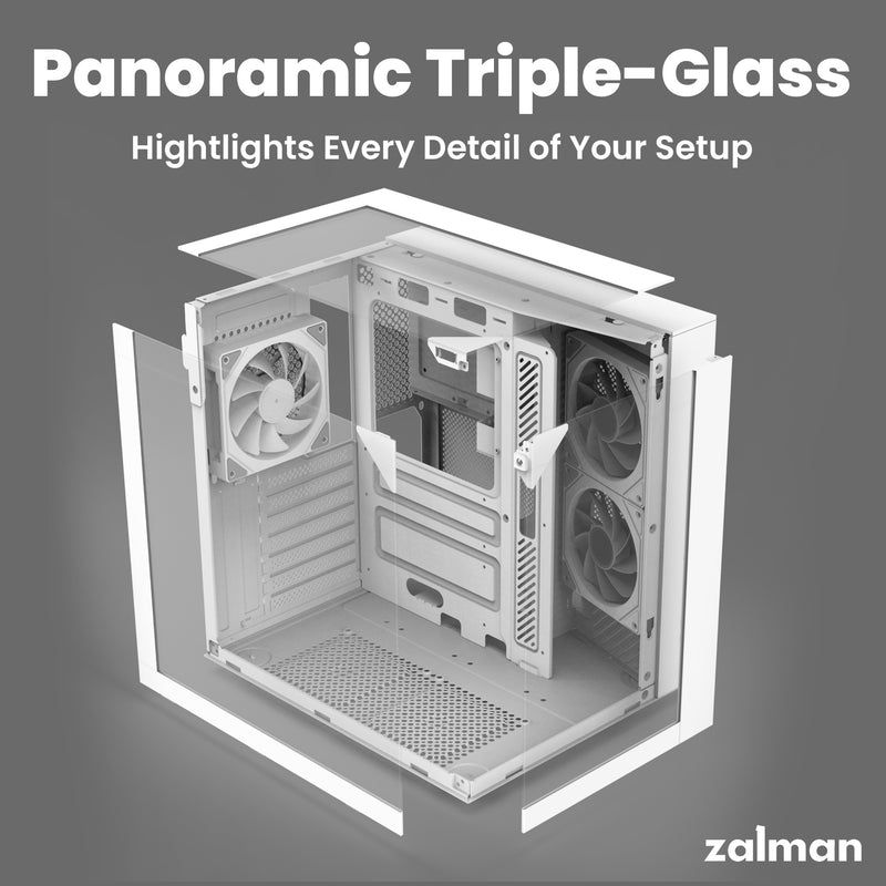 Zalman ZQBE ATX Mid-Tower PC Case, 3 x 120mm PWM ARGB Fans, White