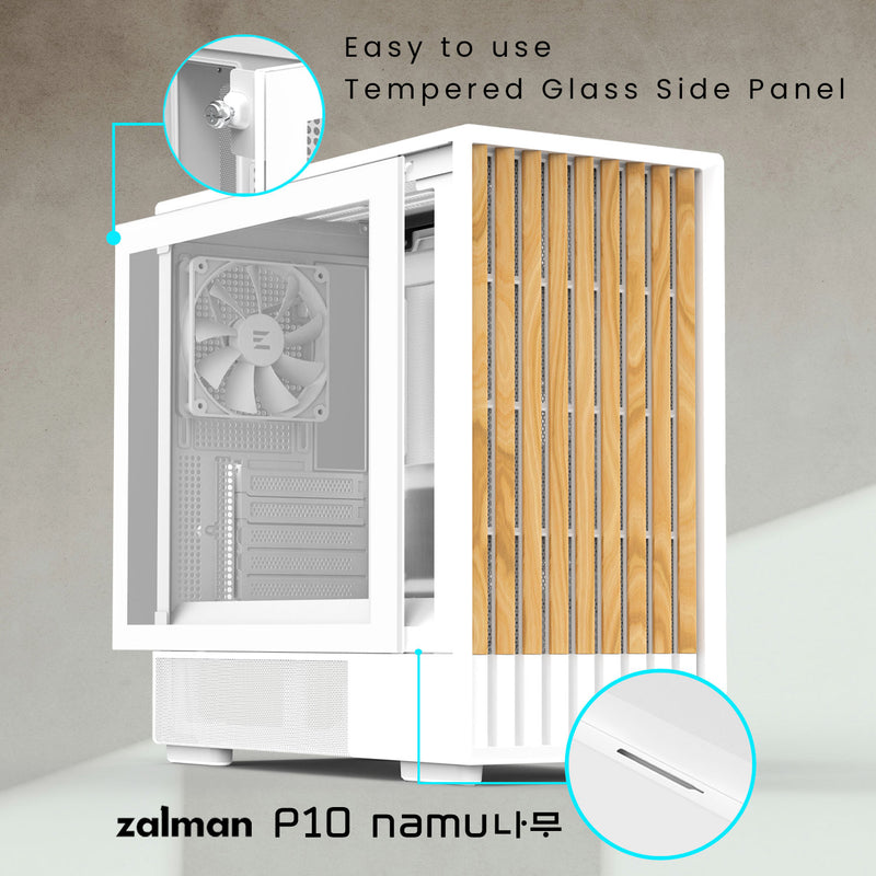 Zalman P10 NAMU mATX Mini Tower PC Case - Genuine Walnut Wood, White