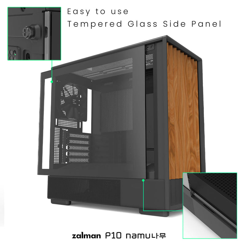 Zalman P10 NAMU mATX Mini Tower PC Case - Genuine Walnut Wood, Black