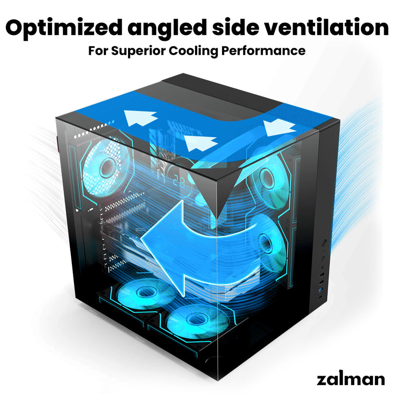 Zalman ZQBE ATX Mid-Tower PC Case, 3 x 120mm PWM ARGB Fans, Black