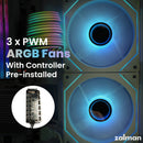 6 of 8: [Pickup Only] Zalman ZQBE ATX Mid-Tower PC Case, 3 x 120mm PWM ARGB Fans, White