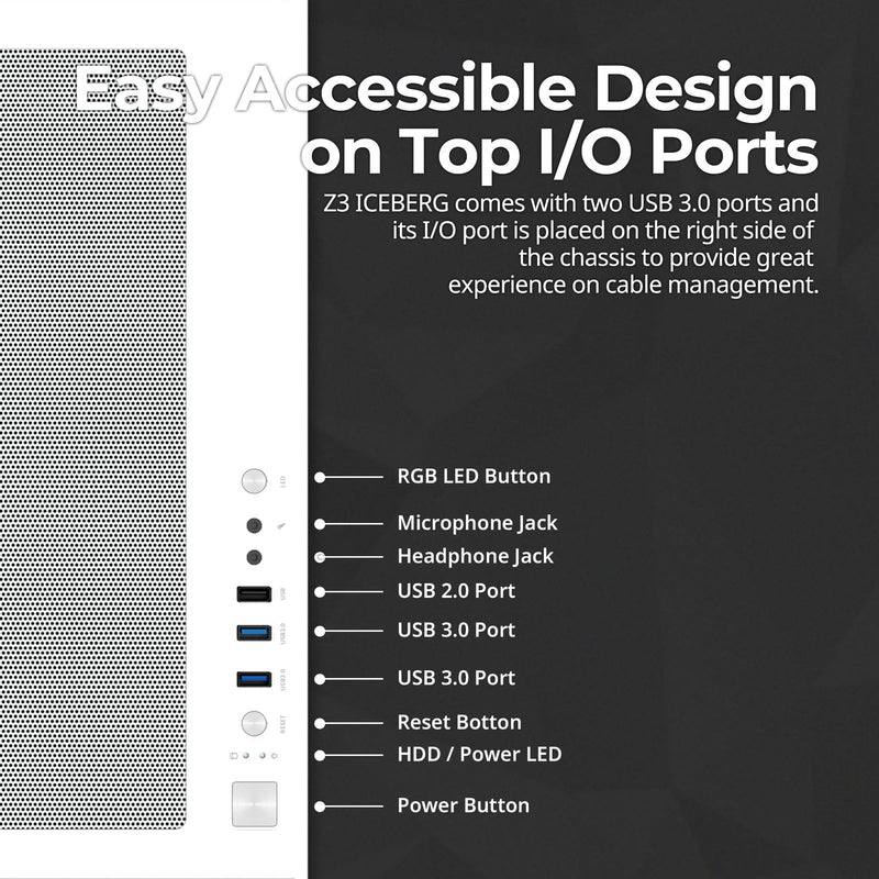 Zalman Zalman Z3 Iceberg ATX Mid-Tower Gaming PC Case w/ 2 x ARGB Fans - White