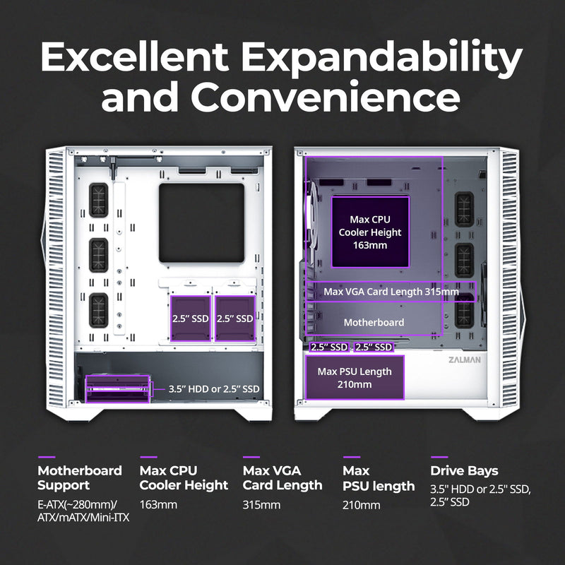 Zalman Zalman Z3 Iceberg ATX Mid-Tower Gaming PC Case w/ 2 x ARGB Fans - White