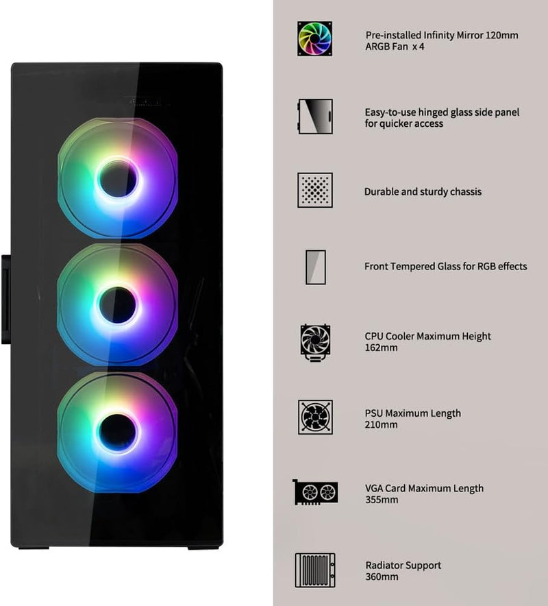 Zalman Zalman i3 Neo TG Mid-Tower PC Case w/ 4 x Infinity Mirror AGRB Fans - Black