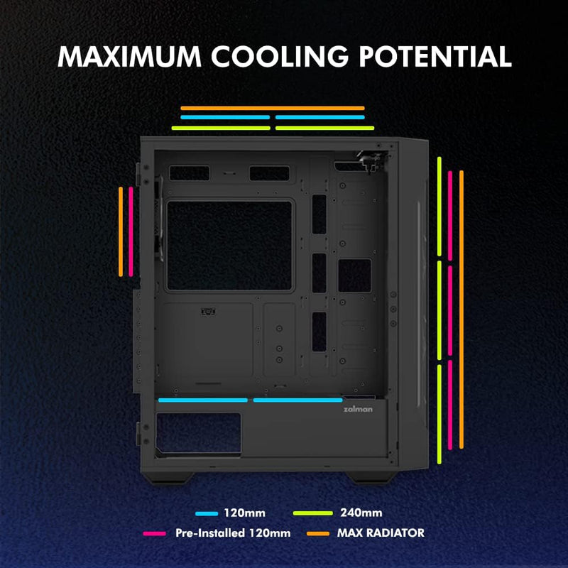 Zalman Zalman i3 Neo TG Mid-Tower PC Case w/ 4 x Infinity Mirror AGRB Fans - Black