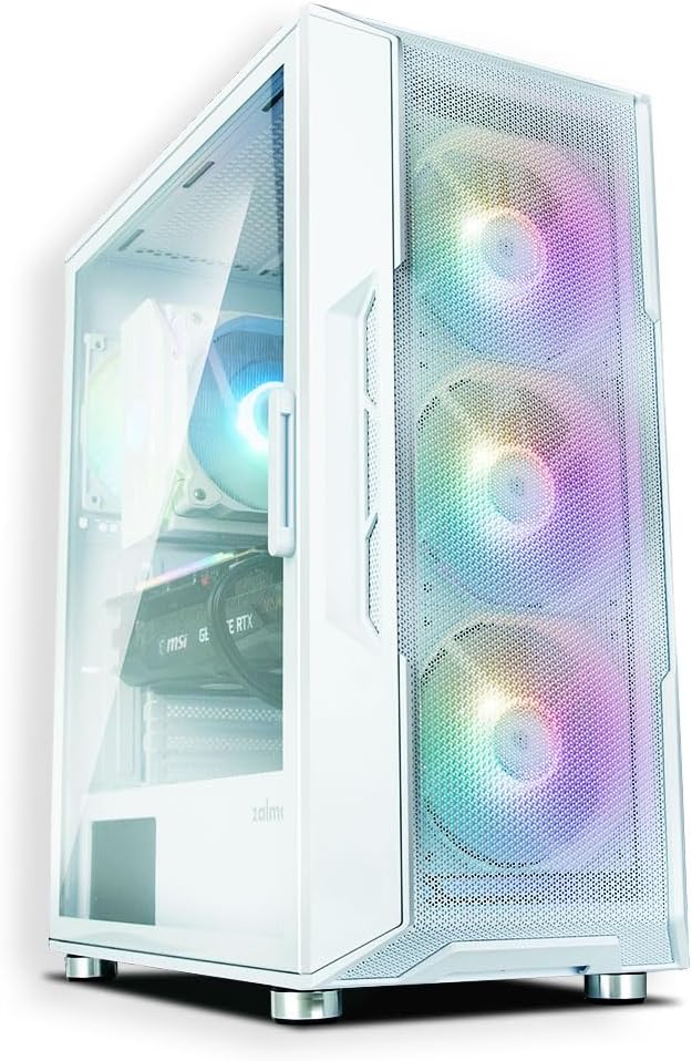 Zalman i3 Neo ATX Mid-Tower Gaming PC Case w/ Mesh Front & 4 x RGB Fans -  White