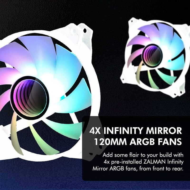 Zalman i3 Neo TG Mid-Tower PC Case w/ 4 x Infinity Mirror AGRB Fans - White
