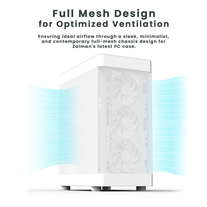 Zalman Zalman i4 Airflow ATX Mid-Tower All-Mesh PC Case w/ 6 x Fans Pre-installed - White