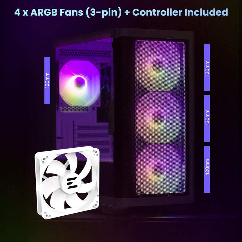 Zalman M4 mATX Mini-Tower PC Case w/ 4 x ARGB Fans & Mesh Front - White