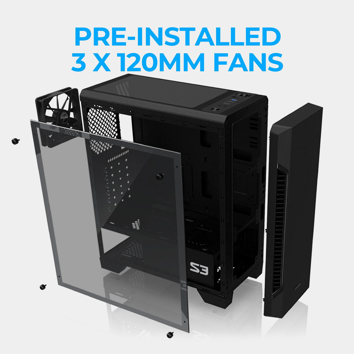 Zalman S3 ATX Mid-Tower PC Case 3 x Fans Pre-installed w/ Acrylic