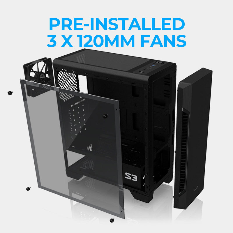 Zalman Zalman S3 ATX Mid-Tower PC Case 3 x Fans Pre-installed w/ Acrylic Side Panel