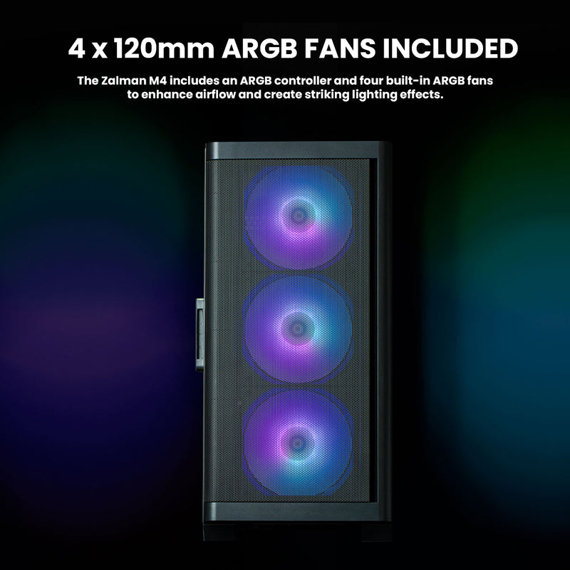 Zalman M4 mATX Mini-Tower PC Case w/ 4 x ARGB Fans & Mesh Front - Black