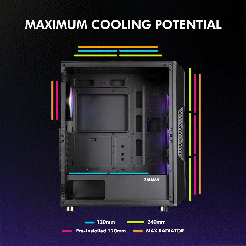Zalman Zalman i3 Neo ATX Mid-Tower Gaming PC Case w/ Mesh Front & 4 x RGB Fans - Black