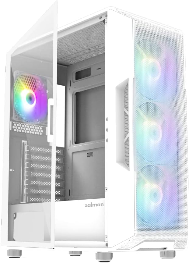 Zalman Zalman i3 Neo ATX Mid-Tower Gaming PC Case w/ Mesh Front & 4 x RGB Fans - White