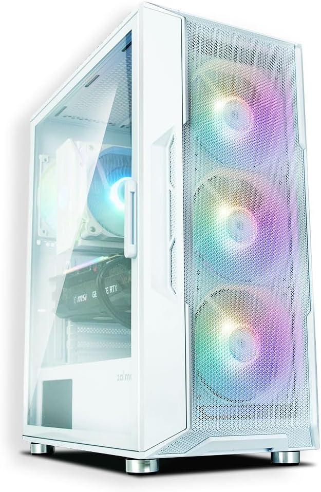 Zalman Zalman i3 Neo ATX Mid-Tower Gaming PC Case w/ Mesh Front & 4 x RGB Fans - White