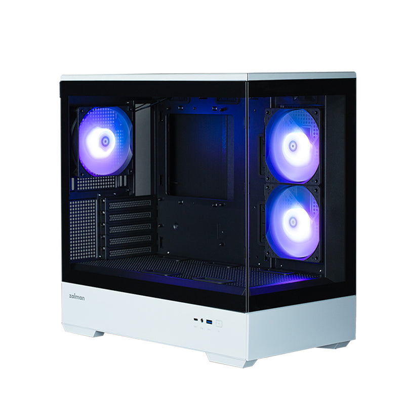 Zalman P30 Black/White Special Edition mATX Mini-Tower PC Case Panoramic  Glass 3 x ARGB Fans