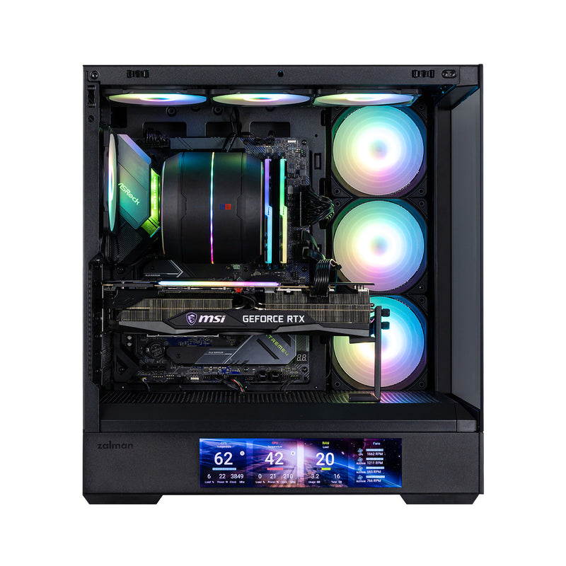 Zalman P40 DS ATX Mid-Tower PC Case - 9.1 in LCD Screen, 4 x ARGB Fans Preinstalled, Black