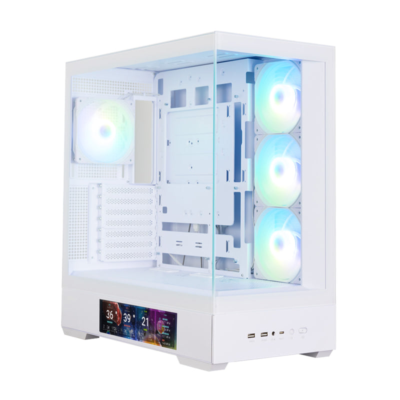 Zalman P40 DS ATX Mid-Tower PC Case - 9.1 in LCD Screen, 4 x ARGB Fans Preinstalled, White