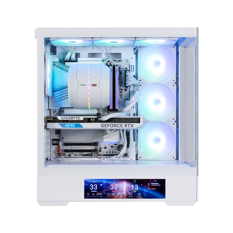 Zalman P40 DS ATX Mid-Tower PC Case - 9.1 in LCD Screen, 4 x ARGB Fans Preinstalled, White