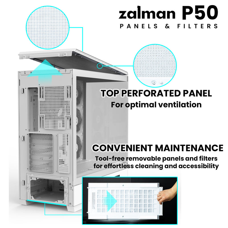 Zalman P50 Flagship ATX Mid-Tower Premium PC Case, White (Fans Not Included)