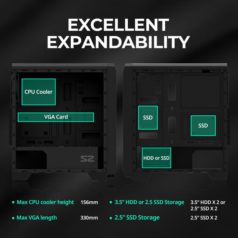Zalman Zalman S2 TG ATX Mid-Tower PC Case 3 x Fans w/ Tempered Glass Side Panel