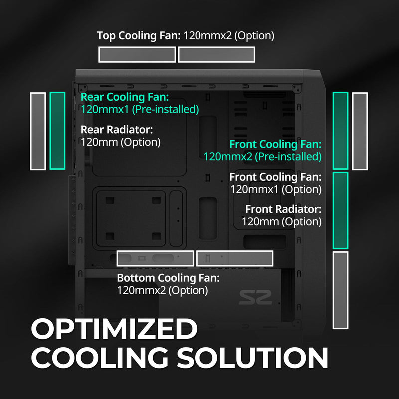 Zalman Zalman S2 TG ATX Mid-Tower PC Case 3 x Fans w/ Tempered Glass Side Panel