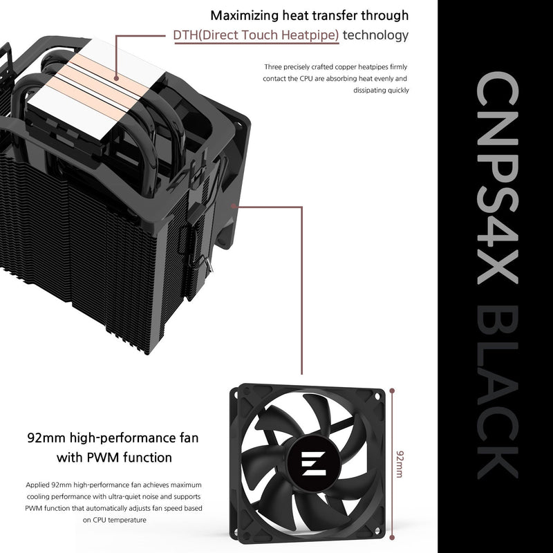 Zalman Zalman CNPS 4X Black Edition CPU Air Cooler, LGA1700 & AM5, 92mm Fan, 150W TDP