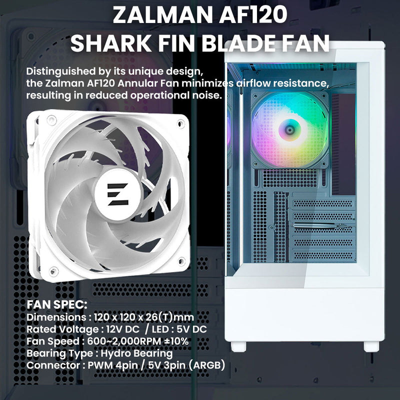 Zalman Zalman P10 mATX Gaming PC Case, Panoramic Glass, 1 x PWM ARGB Fan - White