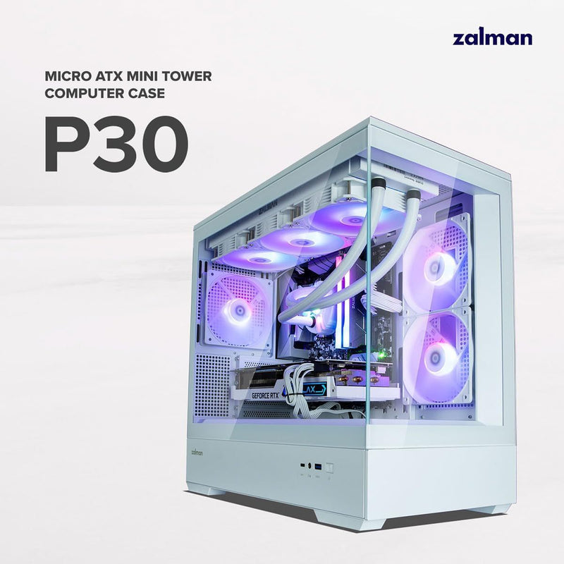 Zalman Zalman P30 mATX Mini-Tower PC Case Panoramic Glass 3 x ARGB Fans - White