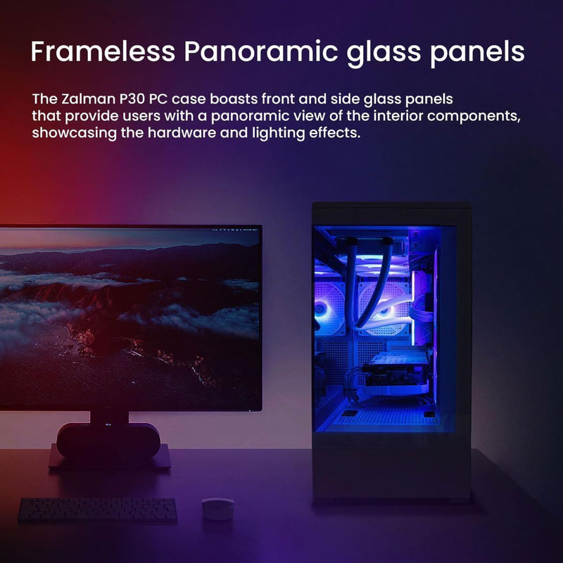 Zalman Zalman P30 mATX Mini-Tower PC Case Panoramic Glass 3 x ARGB Fans - White