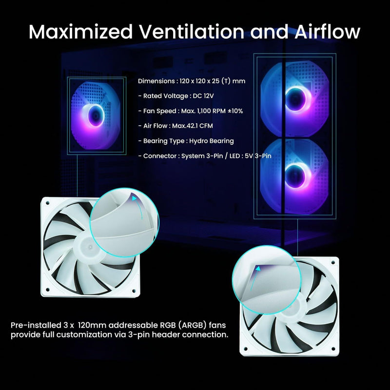 Zalman Zalman P30 mATX Mini-Tower PC Case Panoramic Glass 3 x ARGB Fans - White