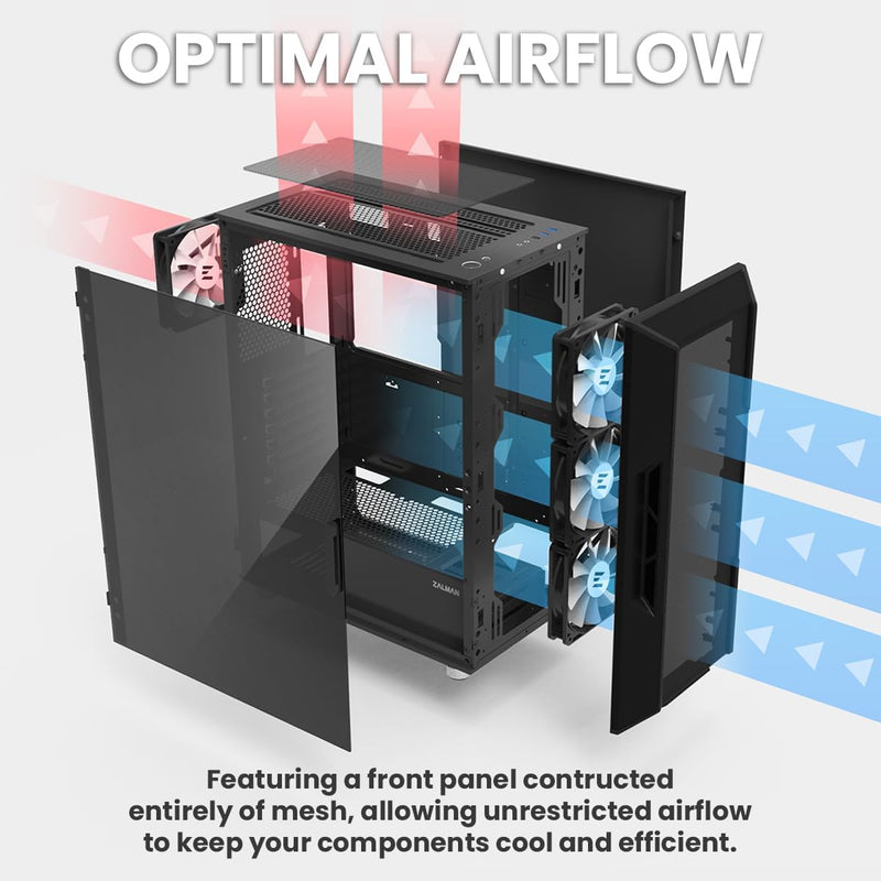 Zalman Zalman i3 ARGB Airflow ATX Mid-Tower Gaming PC Case - Black