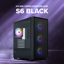 4 of 9: Zalman S6 RGB Gaming PC Case, ATX Mid-Tower Computer Case with 4 FRGB Fans (3x 140mm Front + 1x 120mm Rear), USB Type-C Ready, Supports 360mm AIO Radiator, 345mm GPU