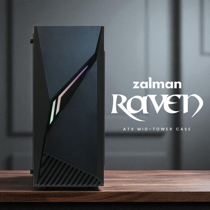 Zalman Raven ATX Mid-Tower Gaming PC Case - RGB Lighting Strip with Control Button